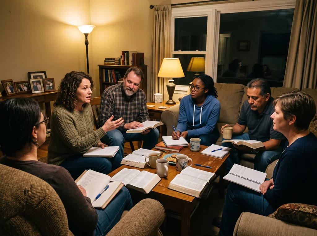 Un groupe biblique réuni dans un salon
