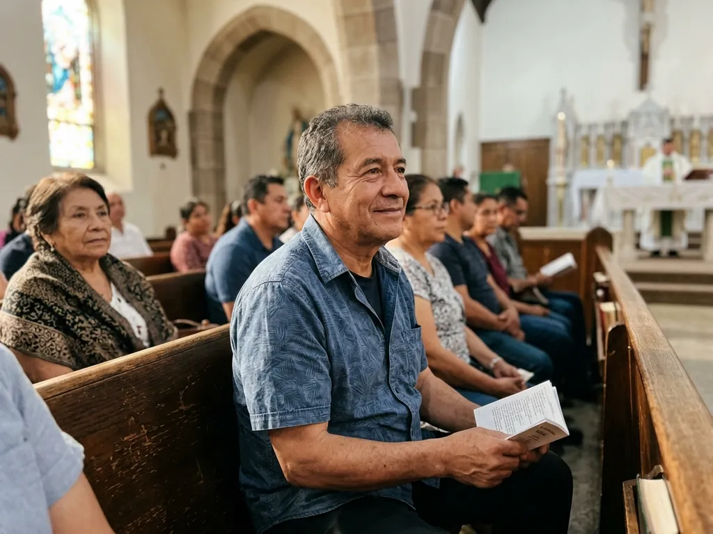 Un homme écoute attentivement la messe du dimanche